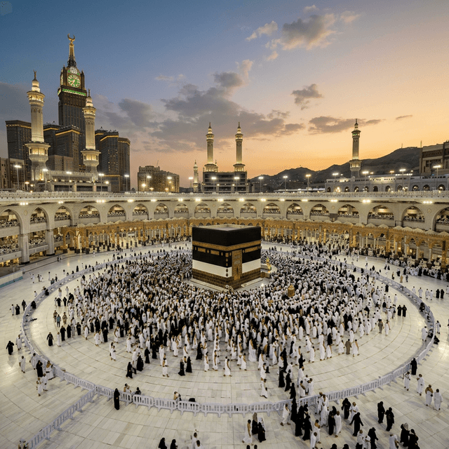 Pilgrims performing Tawaf around the Kaaba